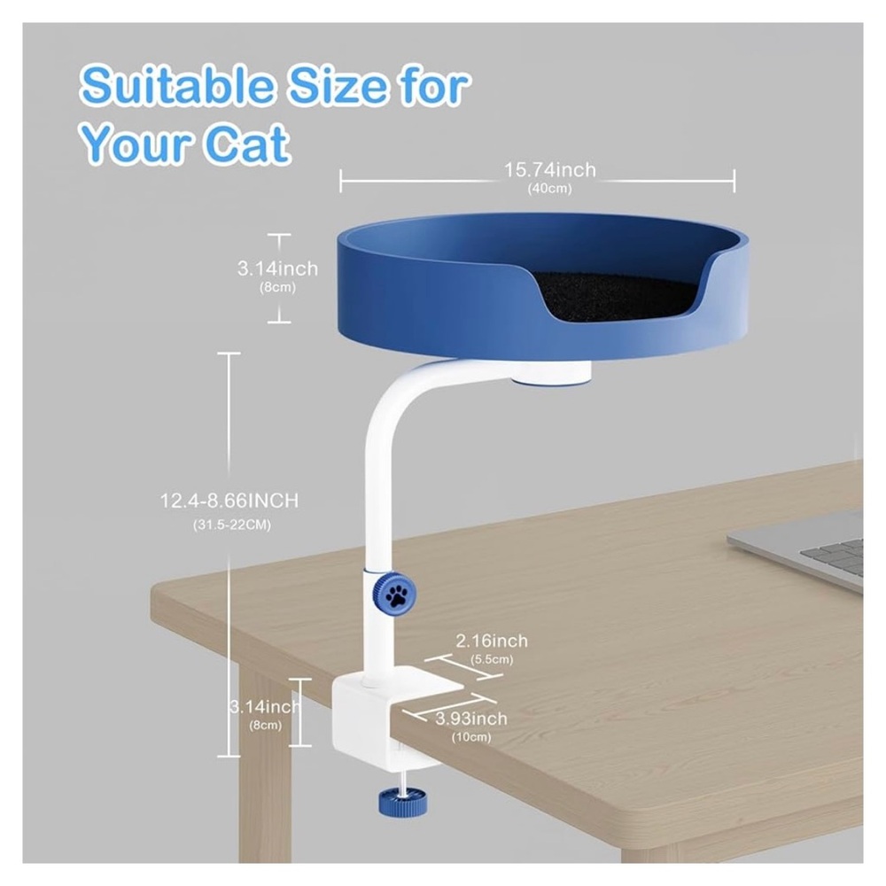🐾 Blue Cat Desk Bed | Indoor Window or Office Nest | Elevated Space-Saving Perch - Picture 3 of 10